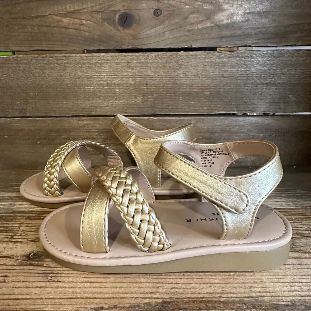 New NIB Little Kids Marc Fisher Apple Braid Strap Gold Leather Sandals Size 10 C